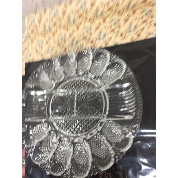 Vtg LE Smith Cut Glass Deviled Egg Plate Relish Platter Pineapple Round 10.5" - Picture 4 of 8
